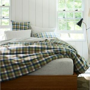 Brooklinen NIP Full/Queen Plaid Duvet Cover - Blue and Green